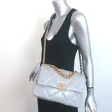Chanel 19 20P Large Flap Bag Grey Quilted Leather Crossbody NEW
