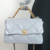 Chanel 19 20P Large Flap Bag Grey Quilted Leather Crossbody NEW