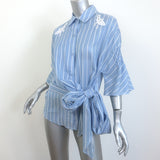 Jonathan Simkhai Broderie Anglaise-Embellished Wrap Top Blue Striped Size Large