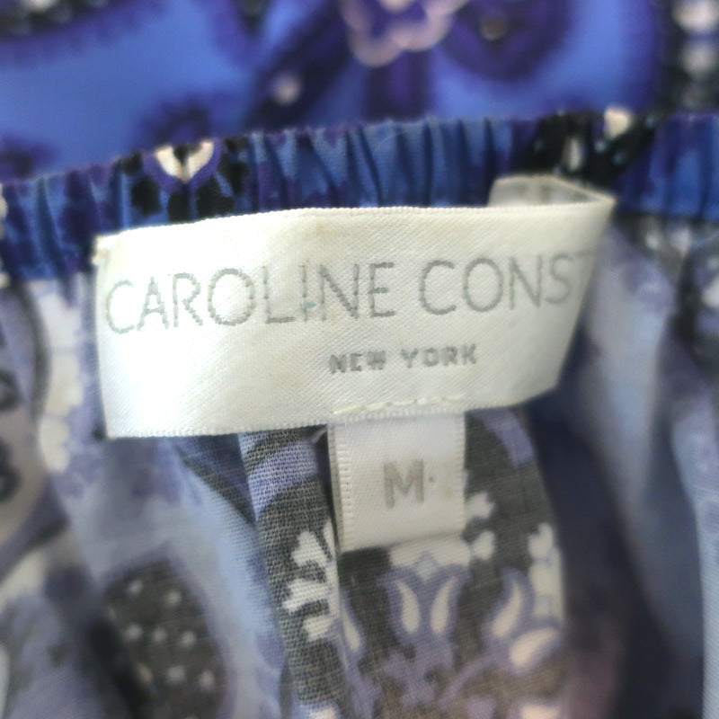 Caroline Constas Nella Puff Sleeve Top Blue Printed Stretch Cotton Size Medium