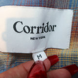 Corridor NYC Plaid Long Sleeve Shirt Blue/Rust Cotton Size Medium