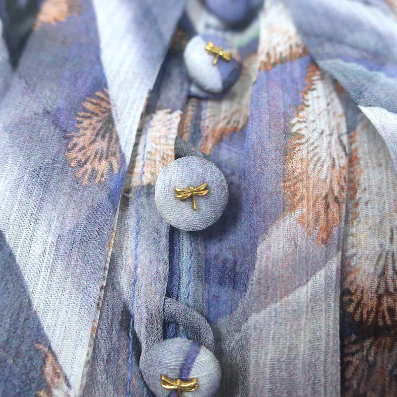 Zimmermann Botanica Tie-Neck Swing Blouse Lavender Butterfly Print Silk Size 0