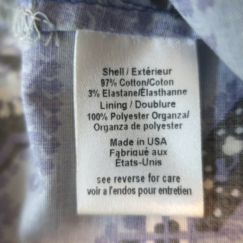 Caroline Constas Nella Puff Sleeve Top Blue Printed Stretch Cotton Size Medium