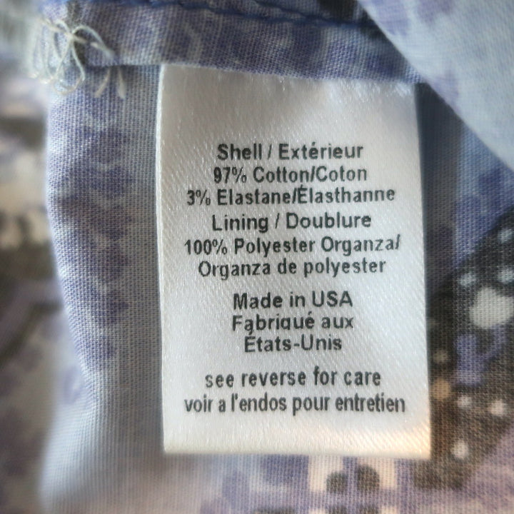 Caroline Constas Nella Puff Sleeve Top Blue Printed Stretch Cotton Size Medium