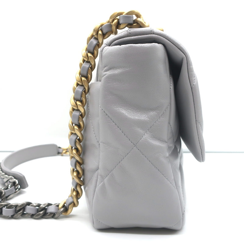 Chanel 19 20P Large Flap Bag Grey Quilted Leather Crossbody NEW