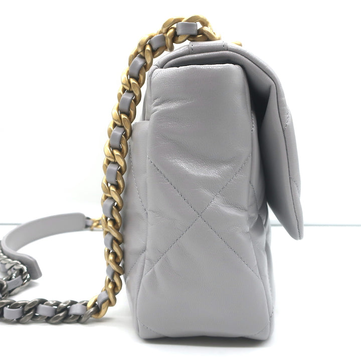 Chanel 19 20P Large Flap Bag Grey Quilted Leather Crossbody NEW