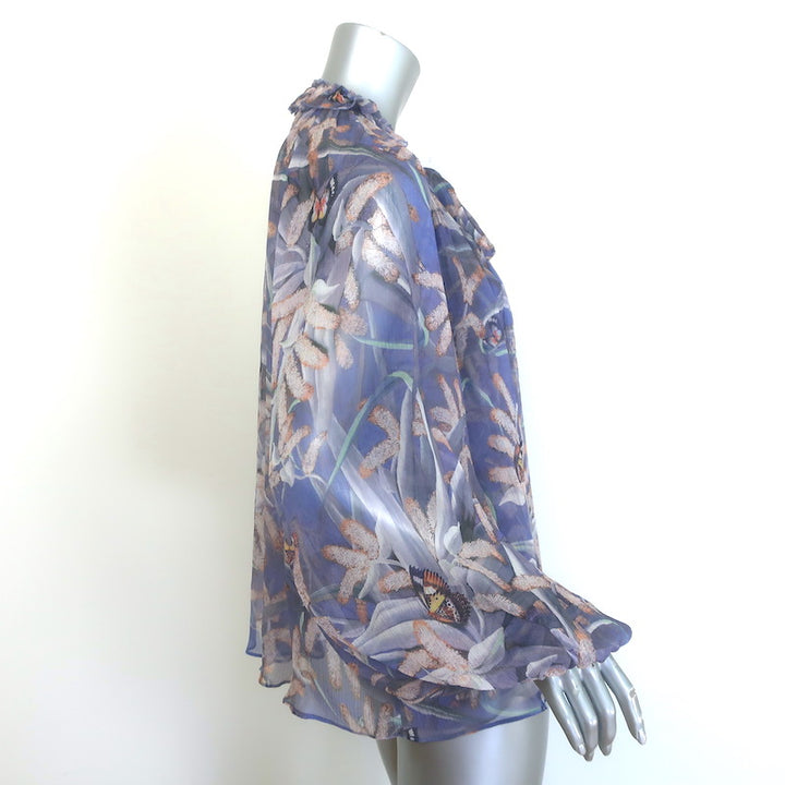 Zimmermann Botanica Tie-Neck Swing Blouse Lavender Butterfly Print Silk Size 0