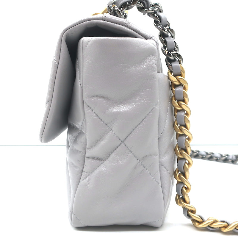 Chanel 19 20P Large Flap Bag Grey Quilted Leather Crossbody NEW