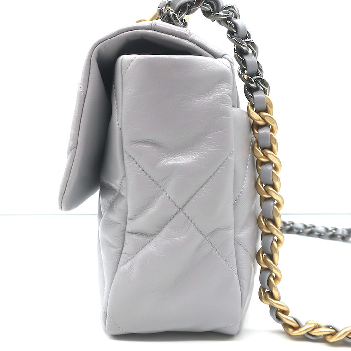 Chanel 19 20P Large Flap Bag Grey Quilted Leather Crossbody NEW