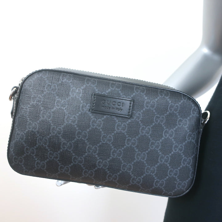 Gucci Small GG Supreme Crossbody Camera Bag Black Monogram Canvas &amp; Leather