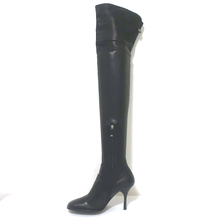 Ermanno Scervino Pierced Thigh High Boots Black Leather Size 38