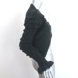 Frederick Anderson Crochet Cardigan Black Ruffled Pom Pom Knit Size Small
