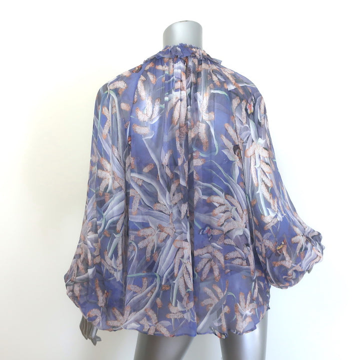 Zimmermann Botanica Tie-Neck Swing Blouse Lavender Butterfly Print Silk Size 0