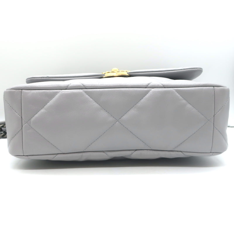 Chanel 19 20P Large Flap Bag Grey Quilted Leather Crossbody NEW
