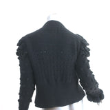 Frederick Anderson Crochet Cardigan Black Ruffled Pom Pom Knit Size Small