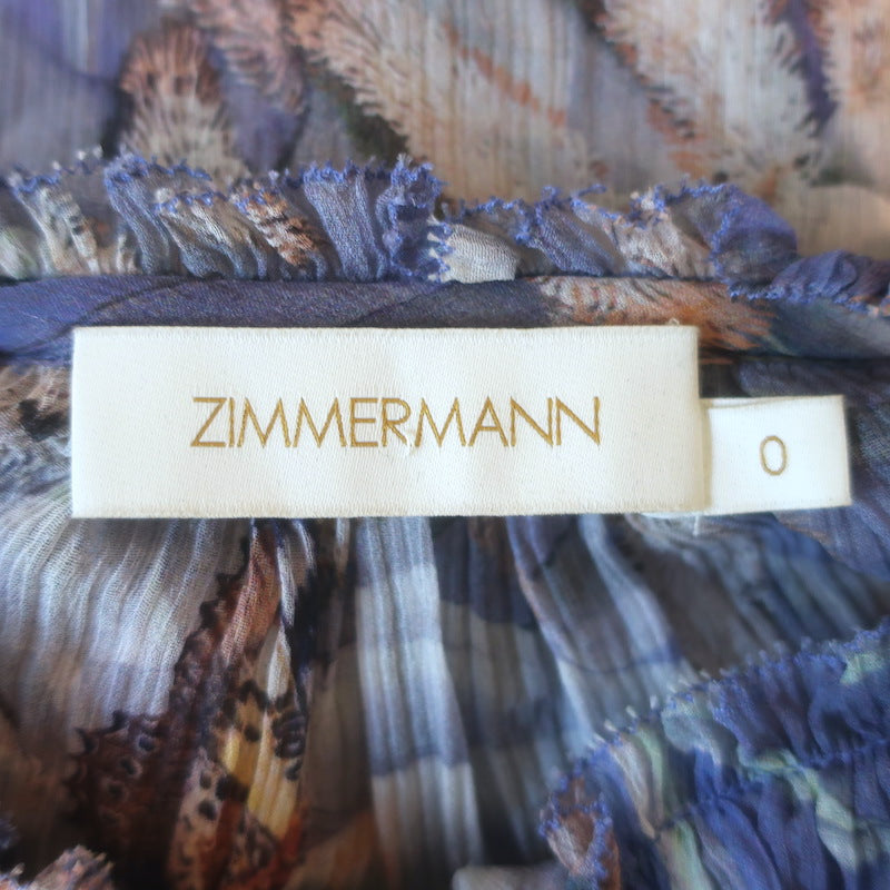 Zimmermann Botanica Tie-Neck Swing Blouse Lavender Butterfly Print Silk Size 0