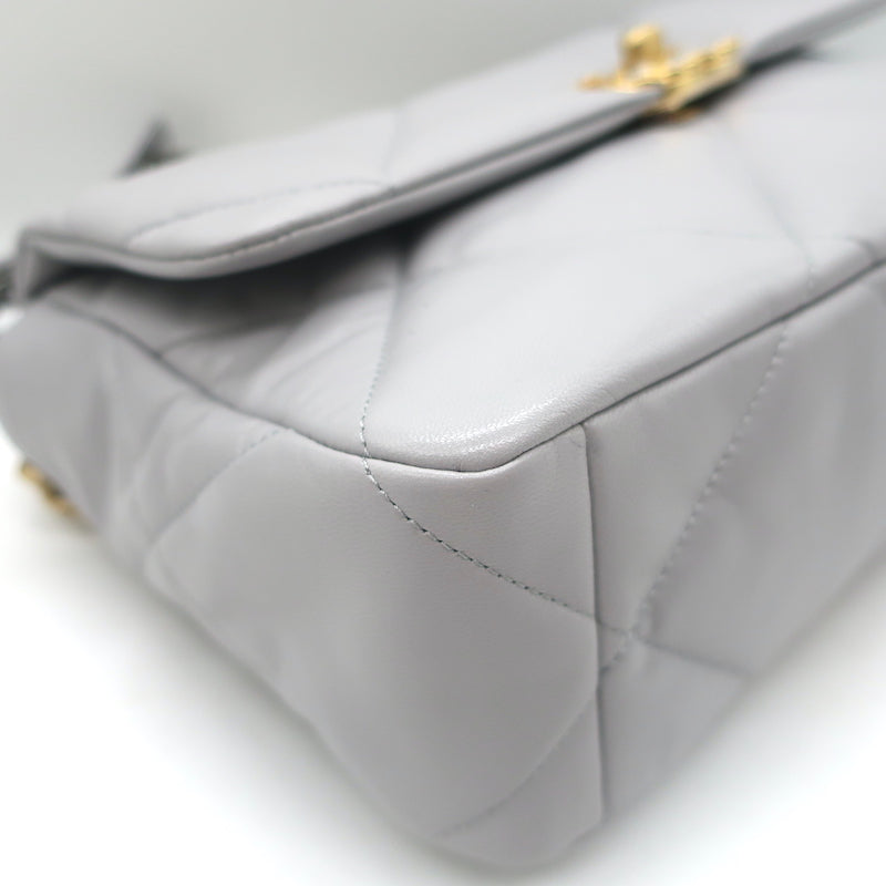 Chanel 19 20P Large Flap Bag Grey Quilted Leather Crossbody NEW