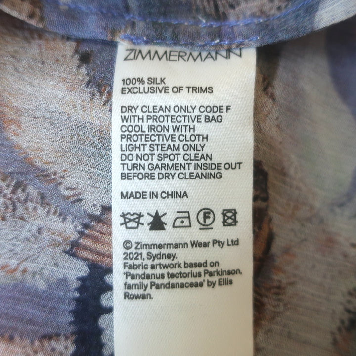 Zimmermann Botanica Tie-Neck Swing Blouse Lavender Butterfly Print Silk Size 0