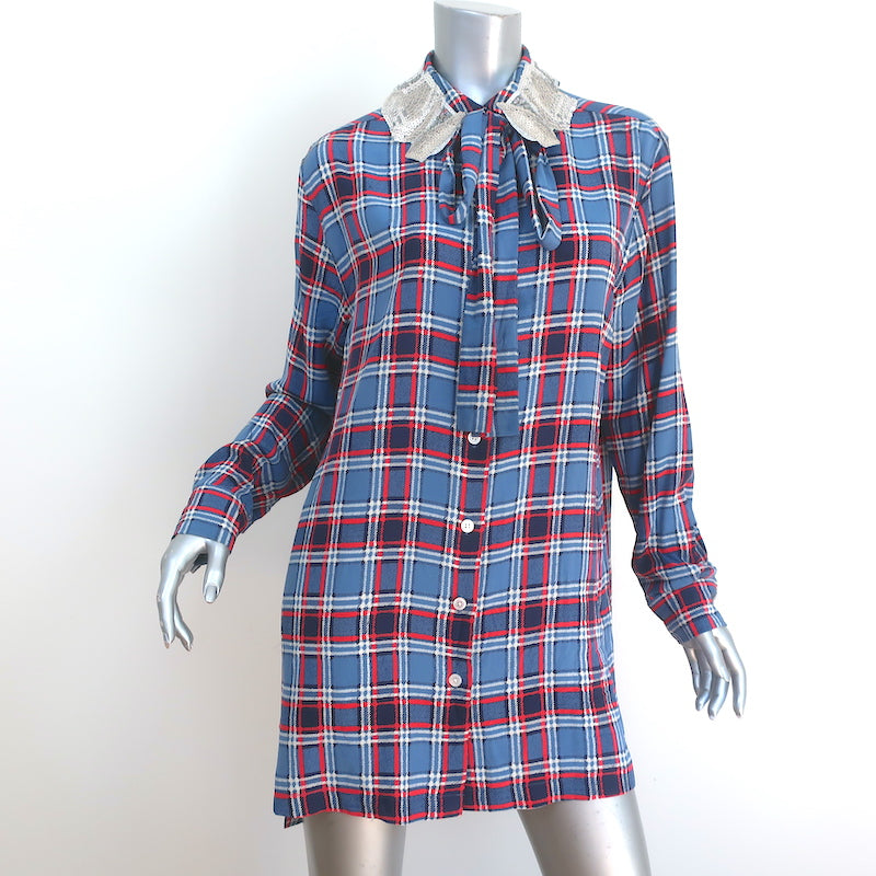 Marc Jacobs Sequined Collar Shirtdress Blue Plaid Size 4 Long Sleeve M Celebrity Owned Marc Jacobs Sequined Collar Shirtdress Blue Plaid Size 4 Long Sleeve M Celebrity Owned