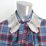 Marc Jacobs Sequined Collar Shirtdress Blue Plaid Size 4 Long Sleeve Mini Dress