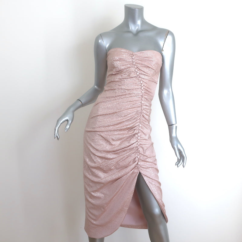 simkhai pink dress Jonathan Simkhai Metallic Ruched Bustier Midi Dress Pink Size 2 – Celebrity Owned