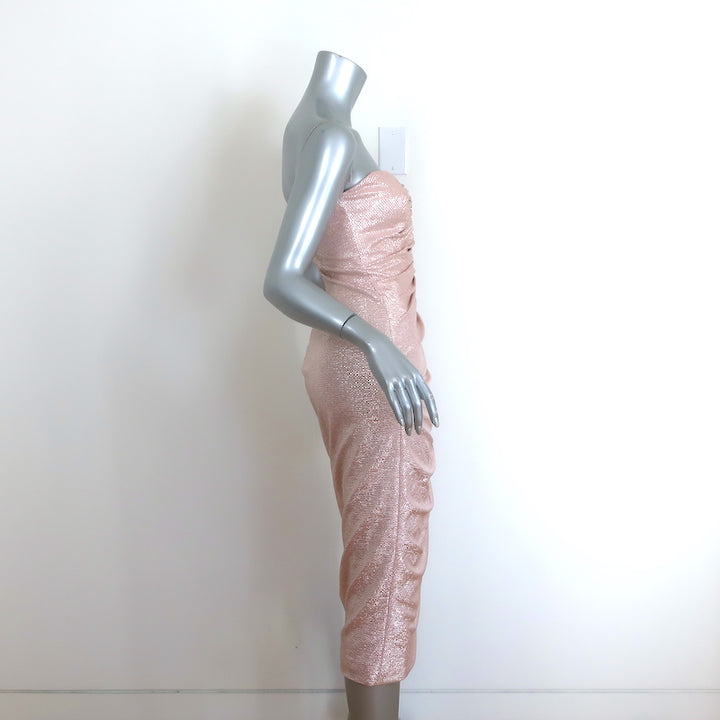 Jonathan Simkhai Metallic Ruched Bustier Midi Dress Pink Size 2