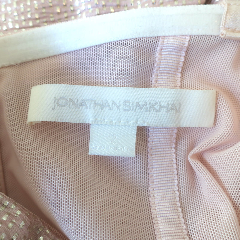Jonathan Simkhai Metallic Ruched Bustier Midi Dress Pink Size 2