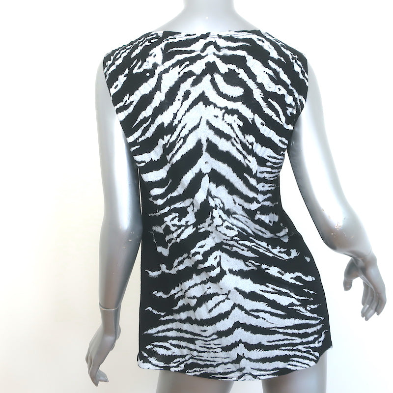 Saint Laurent Zebra Print Tank Top Black Size Large Sleeveless V-Neck Blouse