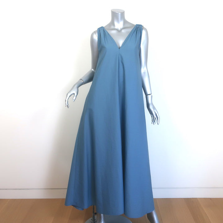 Brunello Cucinelli Monili-Shoulder Belted Midi Dress Blue Cotton Size Medium
