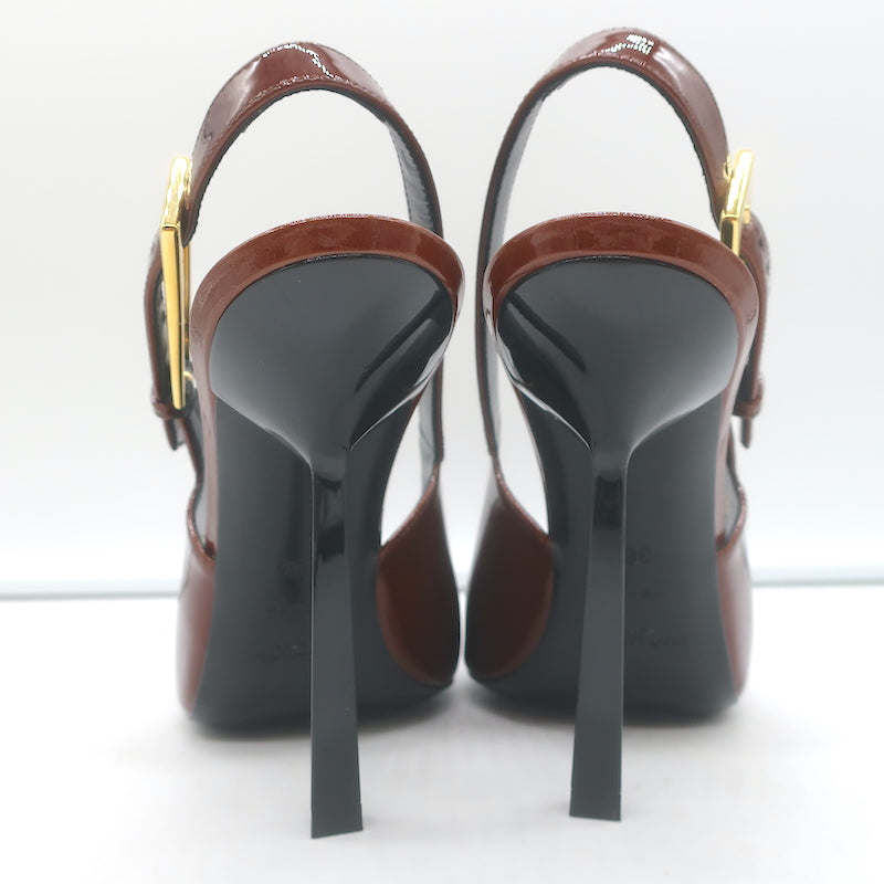Saint Laurent Lee Slingback Pumps Chestnut Patent Leather Size 38.5 NEW