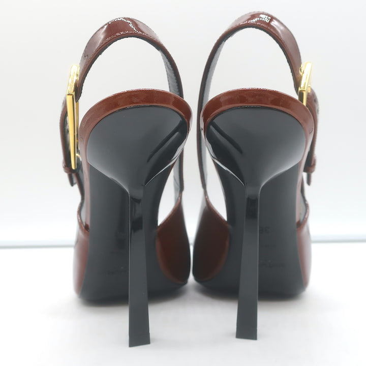 Saint Laurent Lee Slingback Pumps Chestnut Patent Leather Size 38.5 NEW