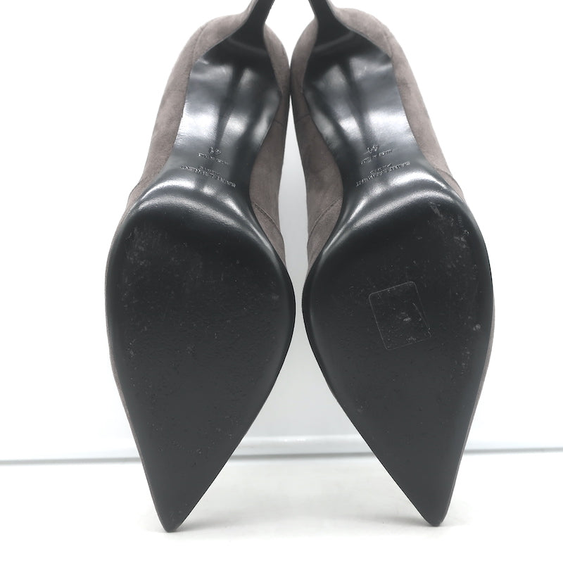 Saint Laurent Paris Pointed Toe Booties Dark Anthracite Suede Size 41