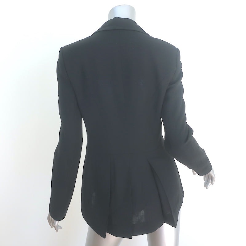 Escada Pleated-Back High Low Blazer Black Wool-Blend Size 36 Three-Button Jacket