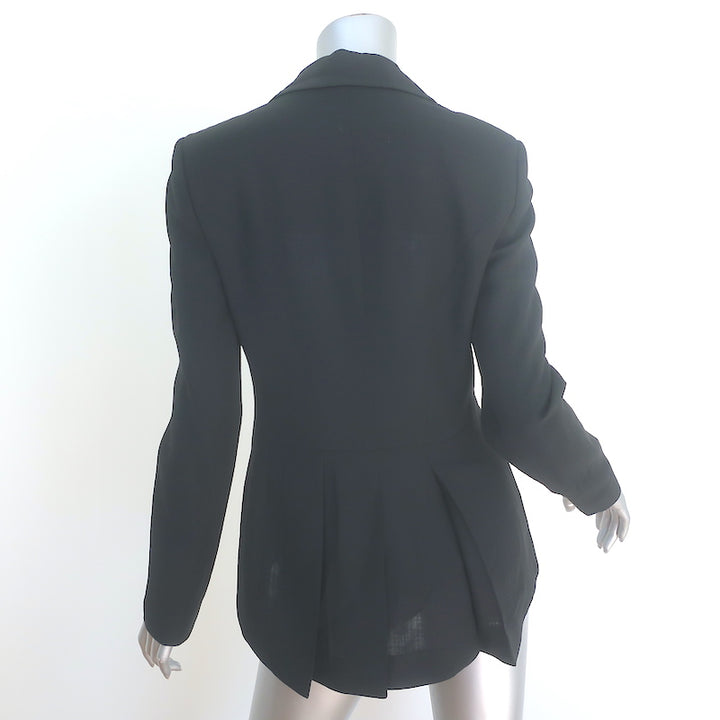Escada Pleated-Back High Low Blazer Black Wool-Blend Size 36 Three-Button Jacket