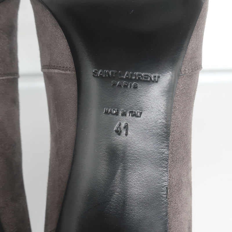 Saint Laurent Paris Pointed Toe Booties Dark Anthracite Suede Size 41