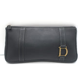 Vintage Christian Dior Small D Clutch Black Grained Leather