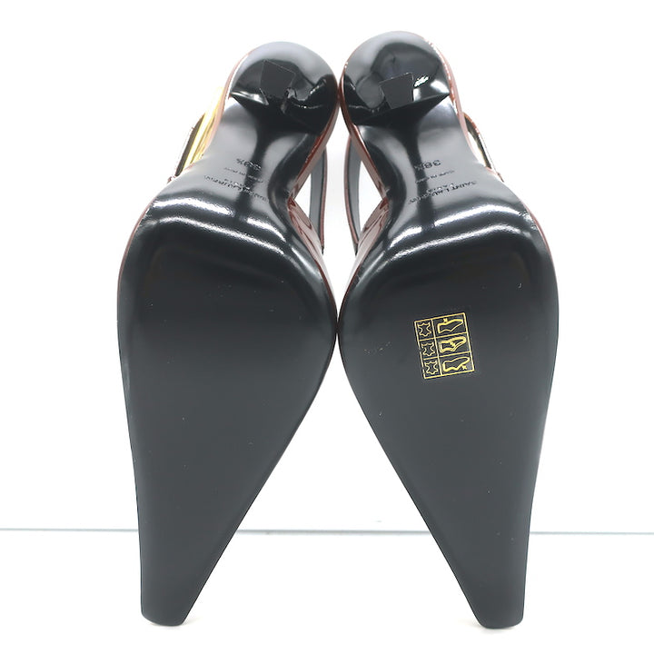 Saint Laurent Lee Slingback Pumps Chestnut Patent Leather Size 38.5 NEW