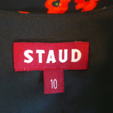 STAUD Milla Short Sleeve Dress Black Poppy Field Print Crepe Size 10