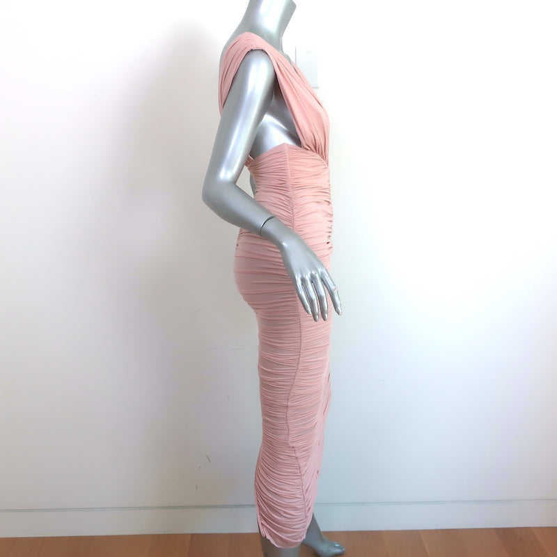 Alex Perry Chance Ruched Midi Dress Blush Lycra Size AUS 8/ US 4 NEW