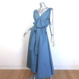 Brunello Cucinelli Monili-Shoulder Belted Midi Dress Blue Cotton Size Medium