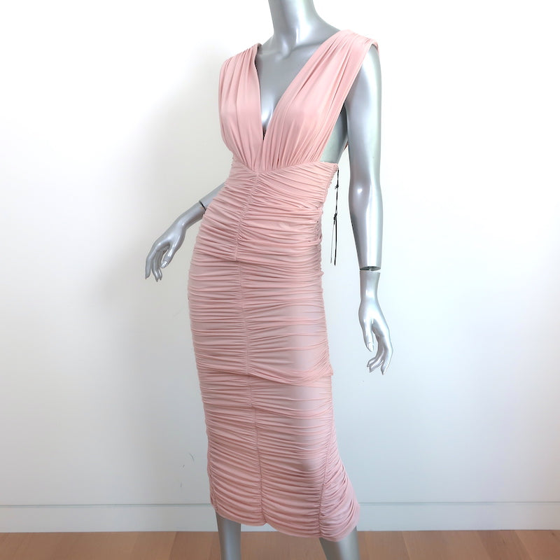 Alex Perry Chance Ruched Midi Dress Blush Lycra Size 8 NEW