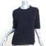 Chloe Top Navy Cotton Pointelle Knit Size Large Short Sleeve Sweater