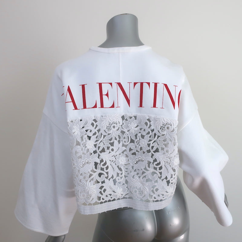 Valentino Lace Sweatshirt White Cotton-Blend Size Small Cropped Pullover