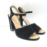 Chanel 16P Ankle Strap Sandals Black Suede Size 38 Gold-Trimmed Heels