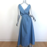 Brunello Cucinelli Monili-Shoulder Belted Midi Dress Blue Cotton Size Medium