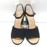 Chanel 16P Ankle Strap Sandals Black Suede Size 38 Gold-Trimmed Heels