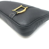 Vintage Christian Dior Small D Clutch Black Grained Leather