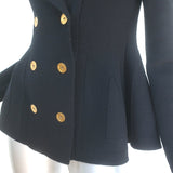 Alexander McQueen Double Breasted Knit Peplum Jacket Black Size Small