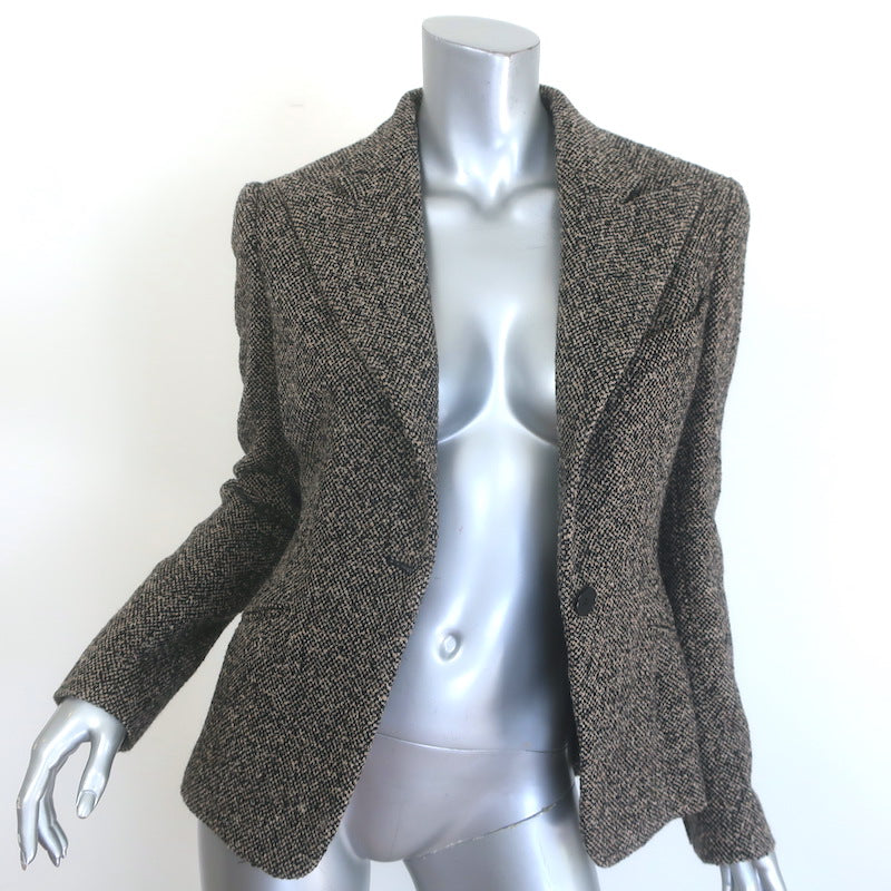 Ralph Lauren Collection Tweed Blazer Taupe/Black Cashmere-Blend Size 6