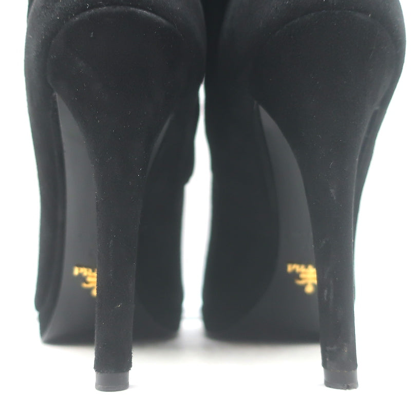 Prada Platform Ankle Boots Black Suede Size 41.5